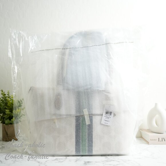NWT Coach CBM18 Gallery Tote Bag In Signature Canvas With Stripe Print *SEALED* - Picture 6 of 7